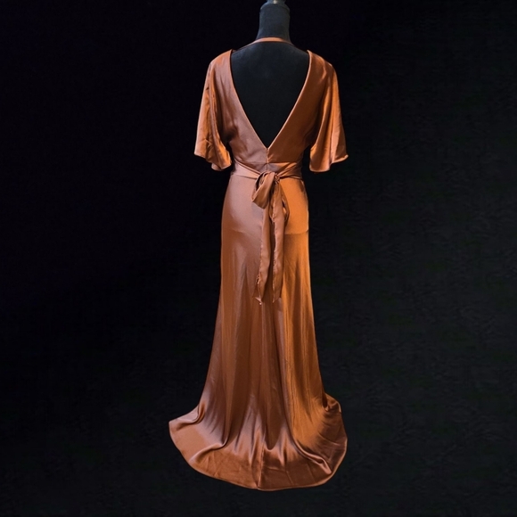 Reverly Maya Copper Satin Dress Size 4 - Picture 5 of 10